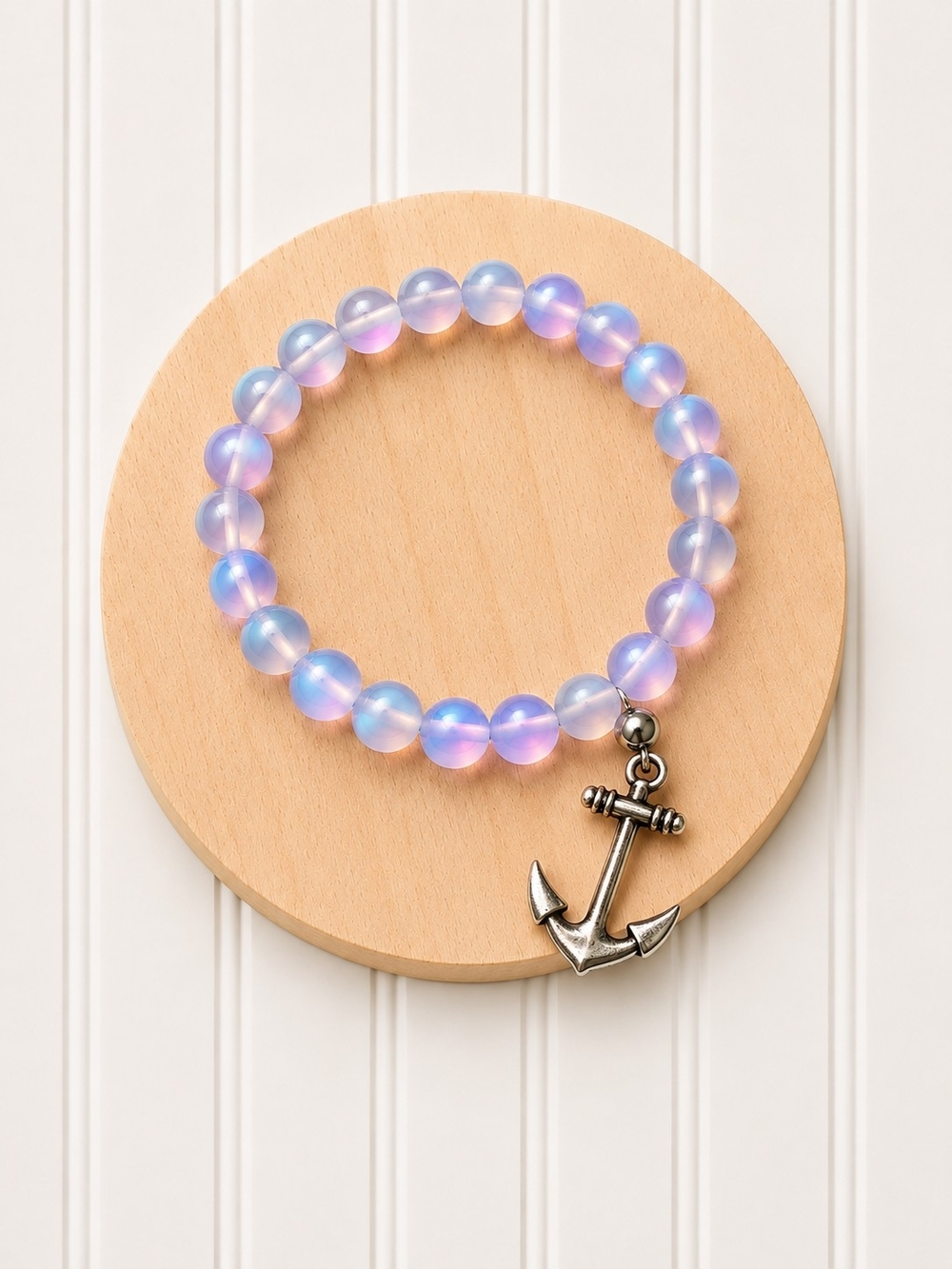 Iridescent Beaded Anchor Charm Bracelet - Blue/Purple